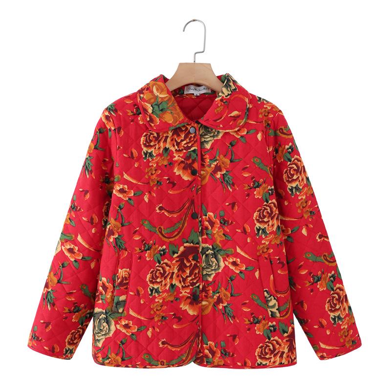 

G51 Plus Size Women s Winter Festive Floral Cotton Jacket - Lightweight, Slimming, Loose Fit 3XL (Suggested 88-90 kg)