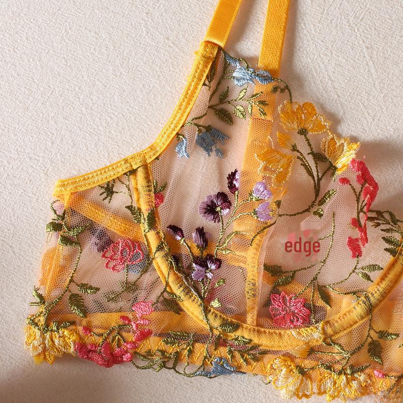 2022 Špičková vyšívaná vícebarevná květinová sexy souprava spodního prádla (4 ks)