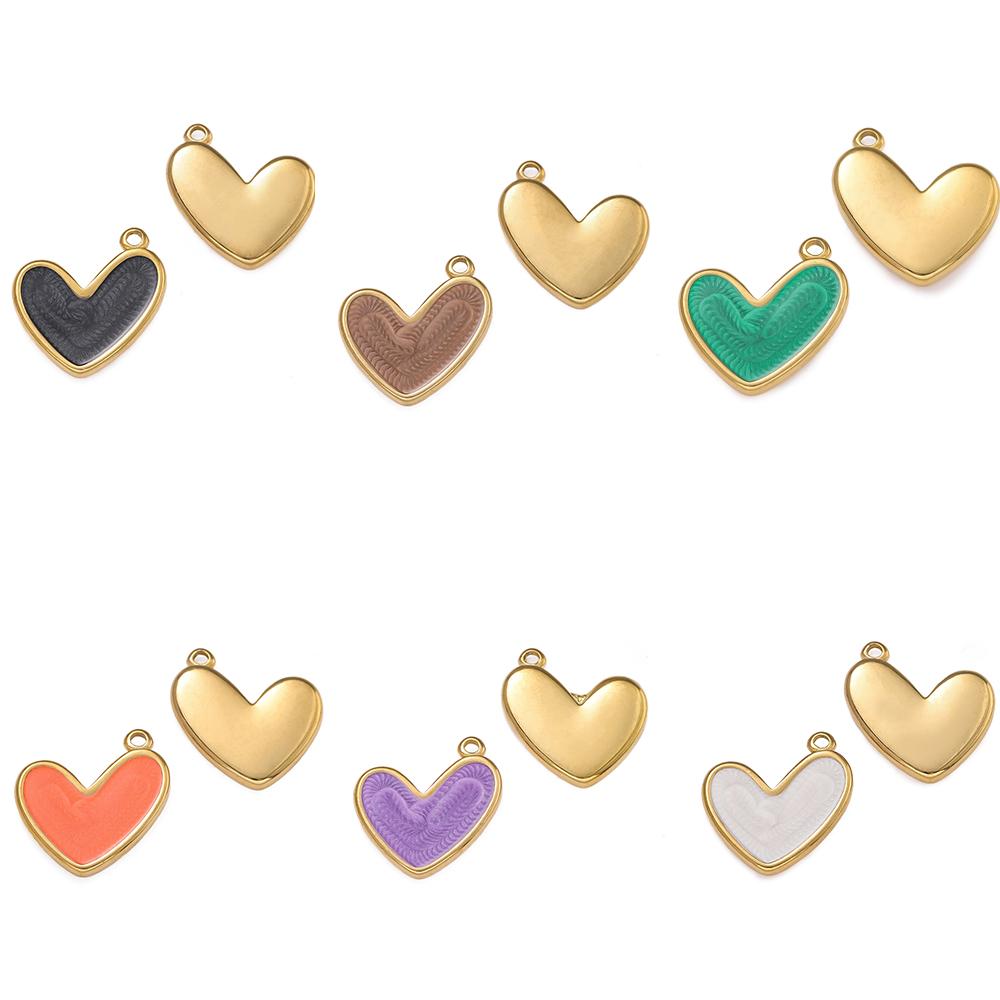 2Piece/Pack Stainless Steel Colorful Enamel Heart Charms for DIY Necklace Bracelet Earrings Trendy Jewelry Making Findings