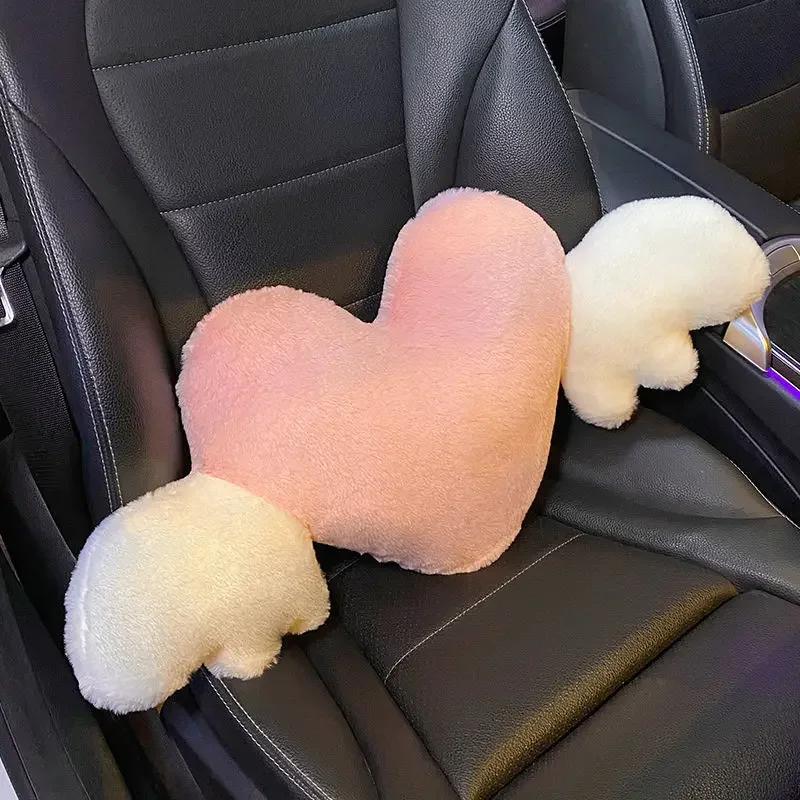 Cute Cartoon Car Headrest Pillow Neck Support Pillow Love Heart Back Waist Pillow Seat Back Cushion Car Interior Decoration