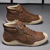 Foreign Trade New Large Size Men's Shoes Hand-sewn Medium and High Top Casual Shoes Leather Flat Bottom Outdoor Tooling Boots