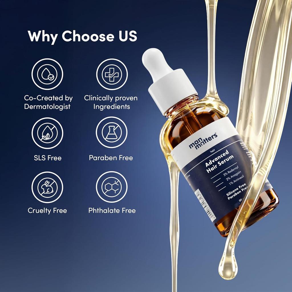 Man Matters Advanced Hair Serum 30ml Pack of 1 | Redensyl Anagain Aminexil Hair Growth & Density Booster