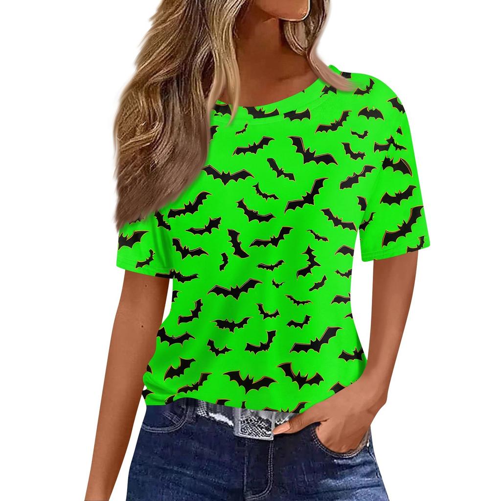 Dame Moteable Casual Kortermet Halloween-trykk Rund Hals Pullovertopp