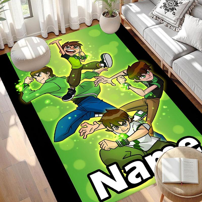 Custom Name Personalized Ben 10 Cartoon Print Carpet, Versatile Home Decor Rug, for Playroom, Apartment, Balcony, Entryway, Hallway Gift
