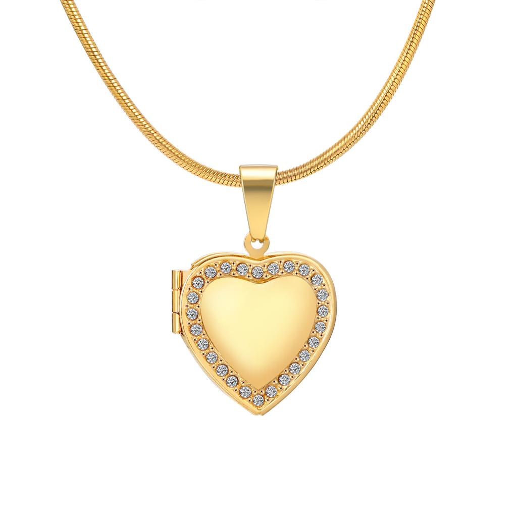 Women's Heart Shape Locket Pendant Necklaces Stainless Steel Snake Chain Necklace Trendy Jewelry Gift