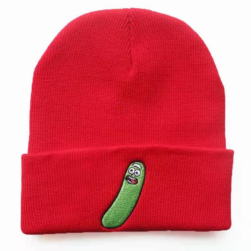 New Cute Cucumber Knit Hat Funny Anime Embroidery Hip-Hop Autumn Winter Cold Weather Hat for Male and Female Students
