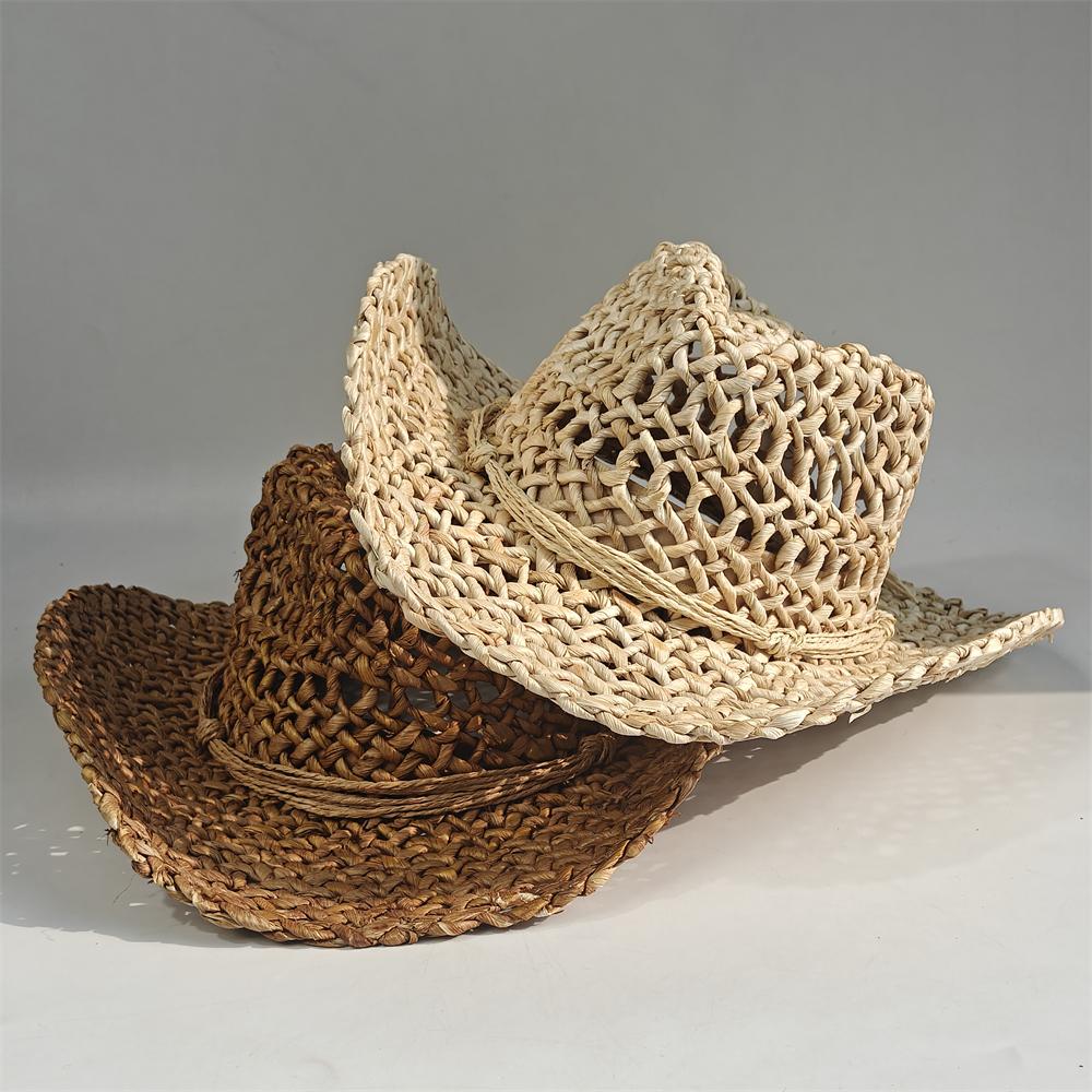 2026 Handmade Hollow Nature Cowboy Hat for Men Women Vintage Straw Weaving Beach Sun Hat Gentleman Lady Beach Cowgirl Hat