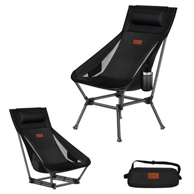 DesertFox Outdoor Chair 2WAY Camping Chair Niskie krzesło lekkie z poduszką i wysokim oparciem [Unikalnie opracowany uchwyt na kubek] Nośność 150 kg Kompaktowy