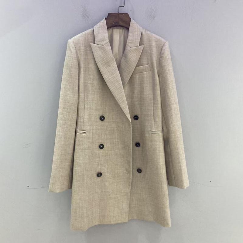 Nanyou Elegant Women's Wool-Silk Mid-Length Double-Breasted Suit Dress - Autumn Collection