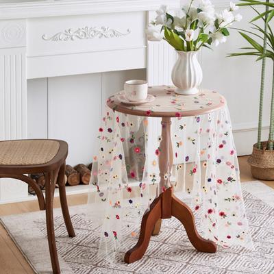 Transparent Matskiva Tunn Synlig Mesh Färgglad Blomsterbrodyr Rund Bordskydd Dekorativ Bordsduk för Festdekoration