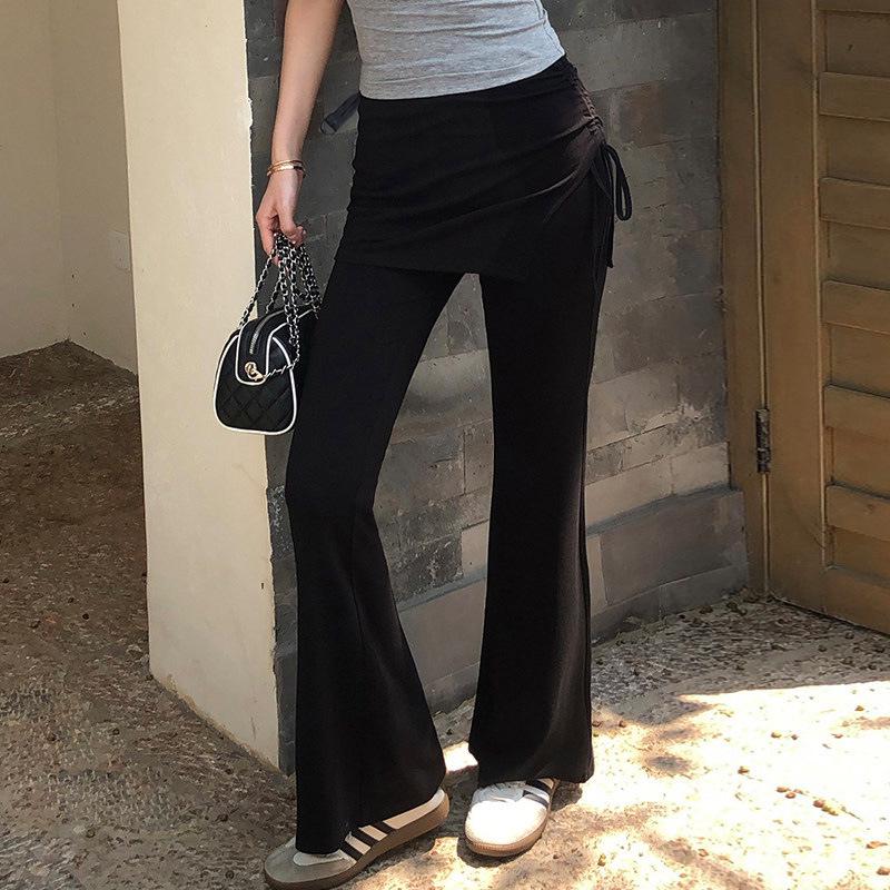 2026 Spring/Summer Maternity Wide-Leg Drawstring Skirt-Pants - Faux Two-Piece, Slimming Fit 2XL