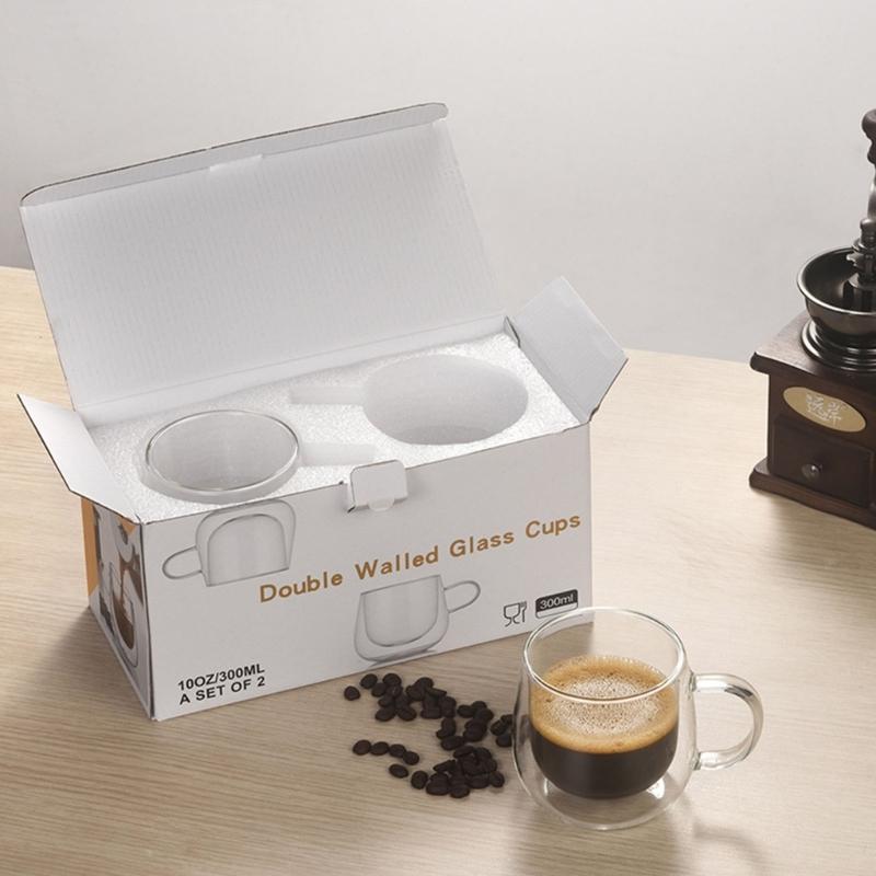 Elegant Double Layer Coffee Cup Decorative Transparent Drinkware with Handle High Borosilicate Glass Glassware