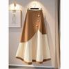 Elegant Khaki Knitted Midi Skirt - Winter 2025 Trendy High-Waisted A-Line