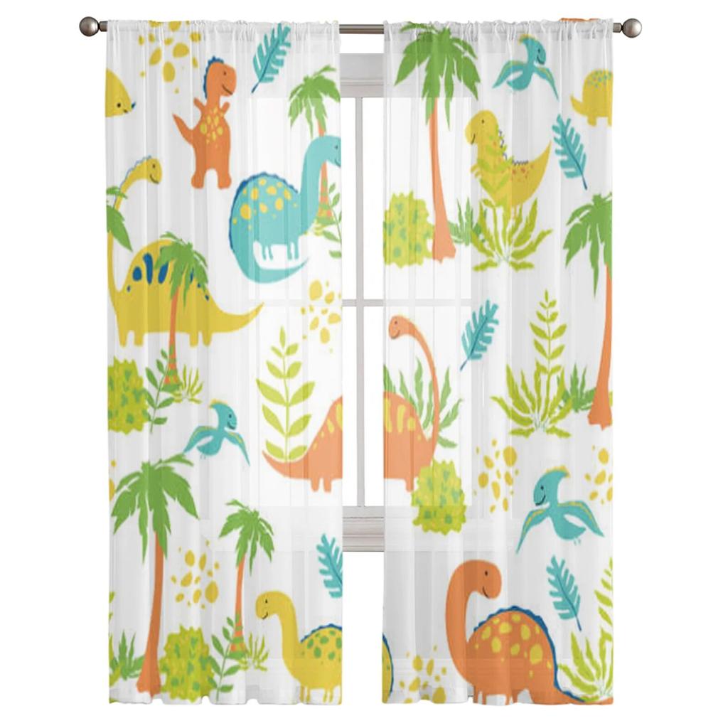 Dinosaurs Illustration Sheer Curtains for Living Room Transparent Tulle Window Treatments Bedroom Kitchen Home Decor Veil Drapes