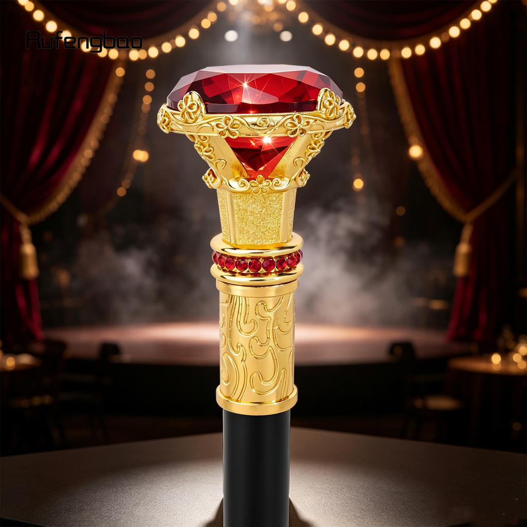 Bastone da Passeggio Tipo Diamante Rosso Dorato Bastone da Passeggio Decorativo alla Moda Gentleman Elegante Bastone Cosplay Pomello Pastorale 93cm