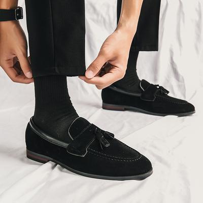 Britische Lederschuhe mit erhöhter Innensohle aus Wildleder Mützen-Schuhe faul lässig Quaste