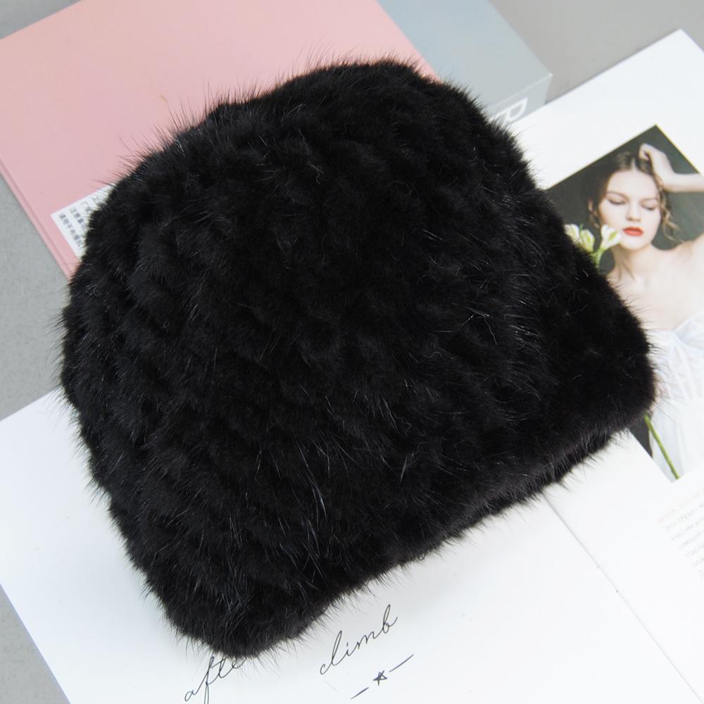 

New Style fashion Genuine real natural women s knitted Mink Fur Hat hand made knit Fashion Winter Headgear Berets cap Good elasticity чорний