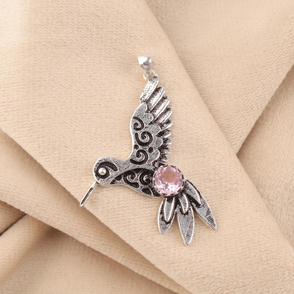 Morganit Edelstein 925 Sterlingsilber Schmuck Oxidiert Anhänger 1,8" Geschenkidee CP-20-13