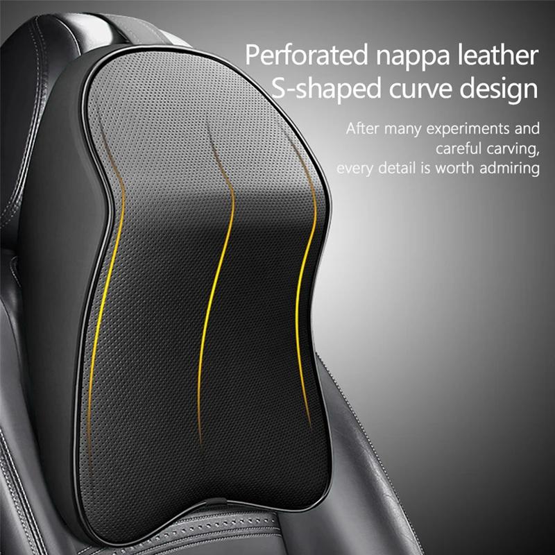 Car Neck Pillow 3D Nappa PU Leather Headrest Adjustable Head Restraint Pain Relief Travel Support Pillow Car Styling