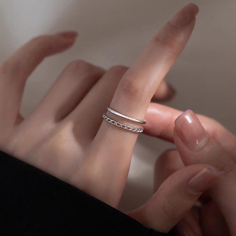 Elegant Korean Inspired Geometric Design Adjustable Double Layer Ring For Women