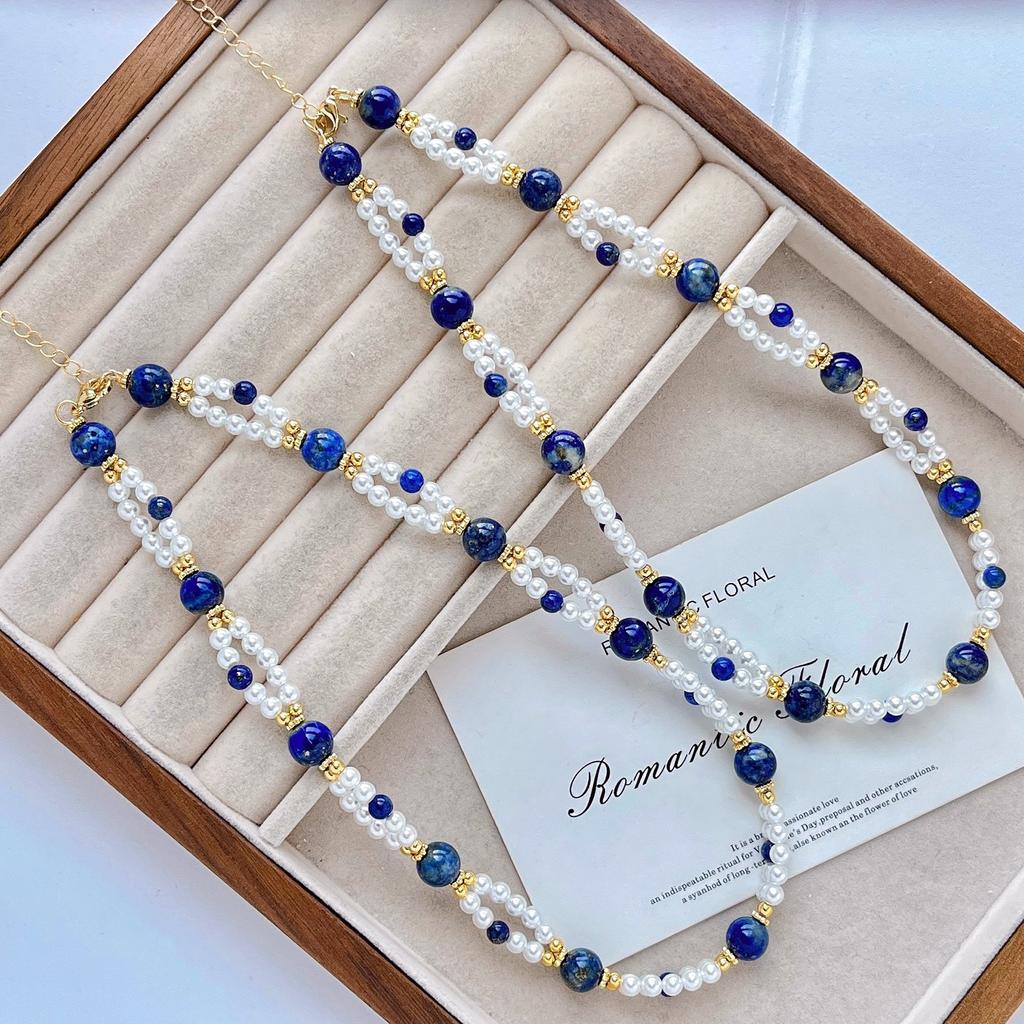 Sens du Design Lapis Lazuli Naturel Cristal Artificiel Perle Sens du Design Collier Multicouche Chaîne de Clavicule