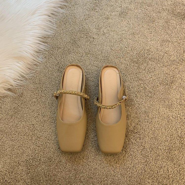One foot and a half slippers women's 2025 spring new Korean version fashion chain flat bottom outer wear bag head sandals bag head shoes