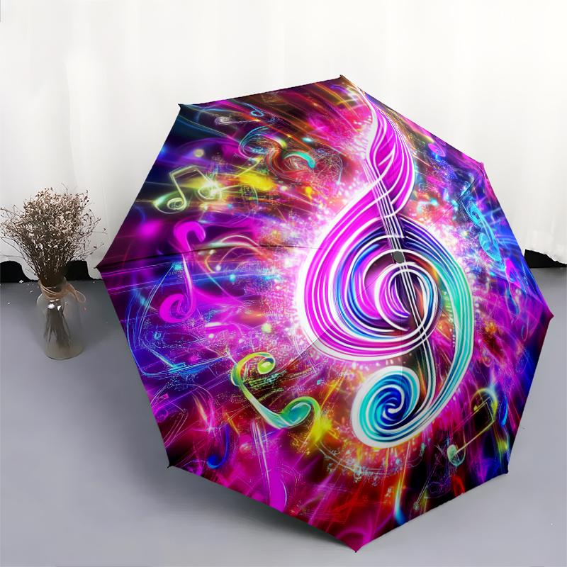 1 PC Automatic Folding Umbrella - Musical symbols Pattern, Portable & Foldable Design with 8 Ribs, Christmas Birthday Gifts
