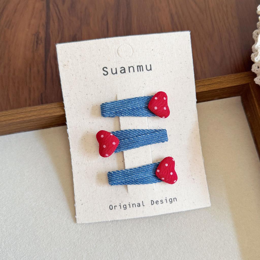 New Baby Denim Love Bow Hairpin Hairband Children's Side Bangs BB Pinch Rubber Headwear Girls Kids Hair Accessories