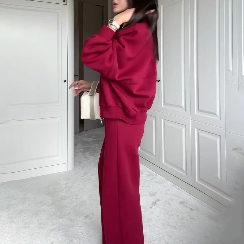 2024 Spring Crew Neck Fashion Sweatshirt Jacket with Casual Straight-Leg Pants