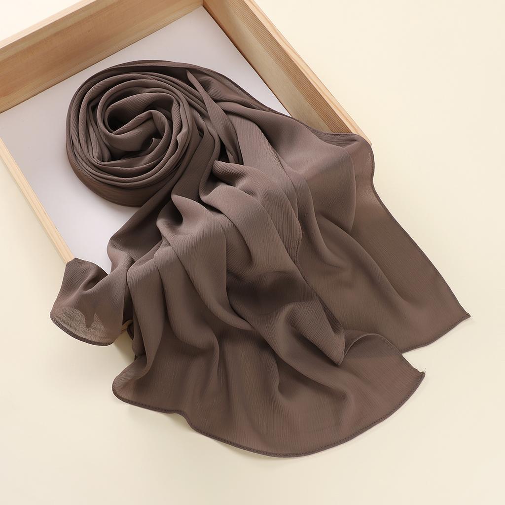 Muslim Plain Crinkle Hijabs Heavy Chiffon Scarf Arab Crepe Shawl Wraps Islamic Headband Solid Color Foulard Women