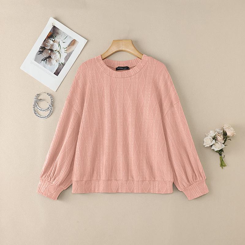 ZANZEA Women Casual Round Neck Long Sleeve Loose Pullover Blouse