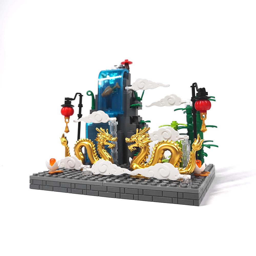 

New Year auspicious cloud golden dragon mosaic lantern small particle ornament scene gift toy