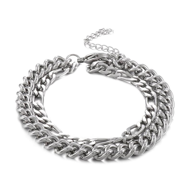 Fashion New Arrival Stainless Steel Double Layer Chain Bracelet Versatile Unisex Wrist Jewelry With Extension Chain Ready Stock