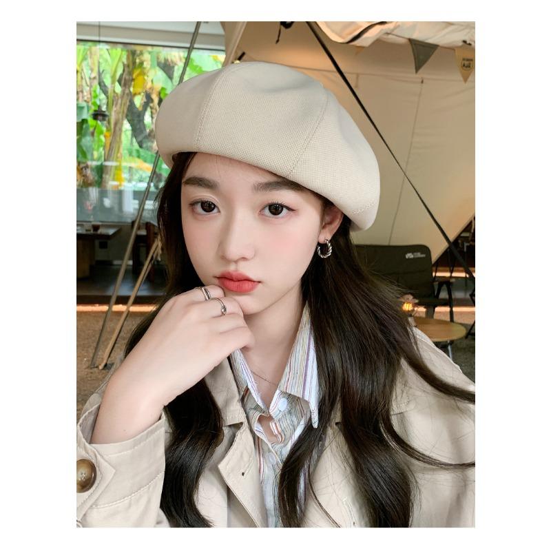 Black Beret Female Spring Autumn Painter Hat Female Small Octagonal Hat Big Headcircumference