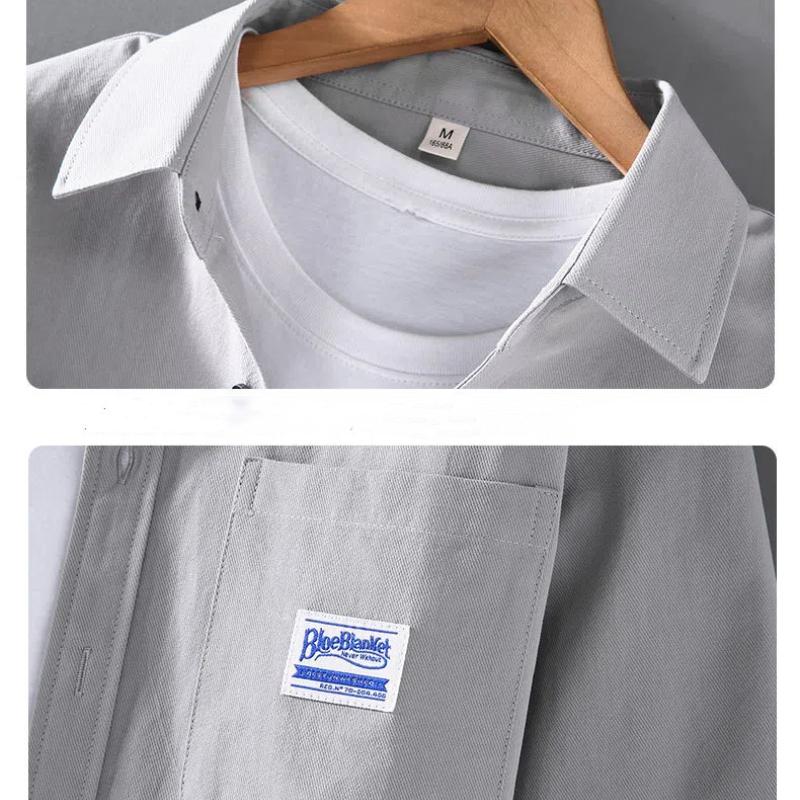 Japanese Style Cargo Long Sleeve Shirts for Men Spring/Autumn Youth Popular Pure Cotton Double Pocket Casual Shirt