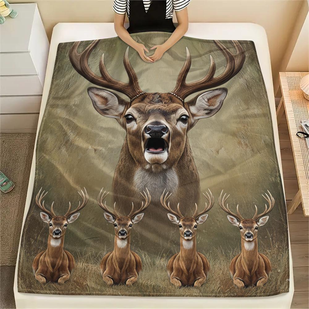 1Pc Deer Peacock Print Flannel Blanket, High Quality Comfortable for All Seasons, Home Decor, Warmth and Comfort, Perfect for Gifts