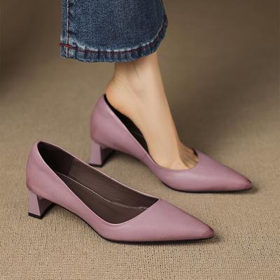 Inside and Outside Full Leather Professional Commuter Single Shoes Pointed Head Shallow Mouth Single Shoes Women's 2025 New Versatile Comfortable Medi