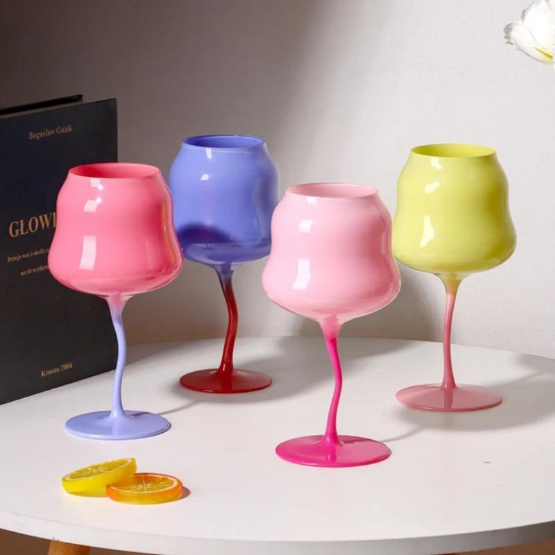 Hand Blown Creative Macaron Colored Twisted Cup Glassware Goblet Wine Glasses Goblet Red Wine Glass Cups for Home Party Use