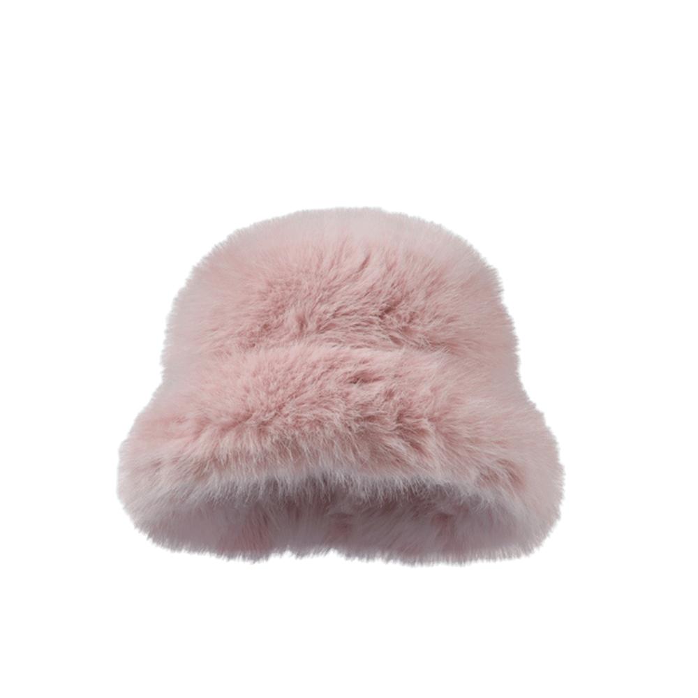 Thick Plush Faux Fur Bucket Hat Fluffy Plush Hat Fashion Winter Hat  Women Girl