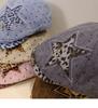 Women's Retro Distressed Denim Painter's Beret with Star Detail