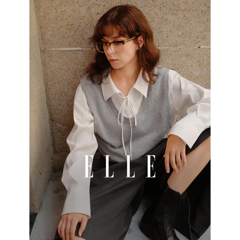 

ELLE Faux Two-Piece Vest Shirt Knitted Sweater M