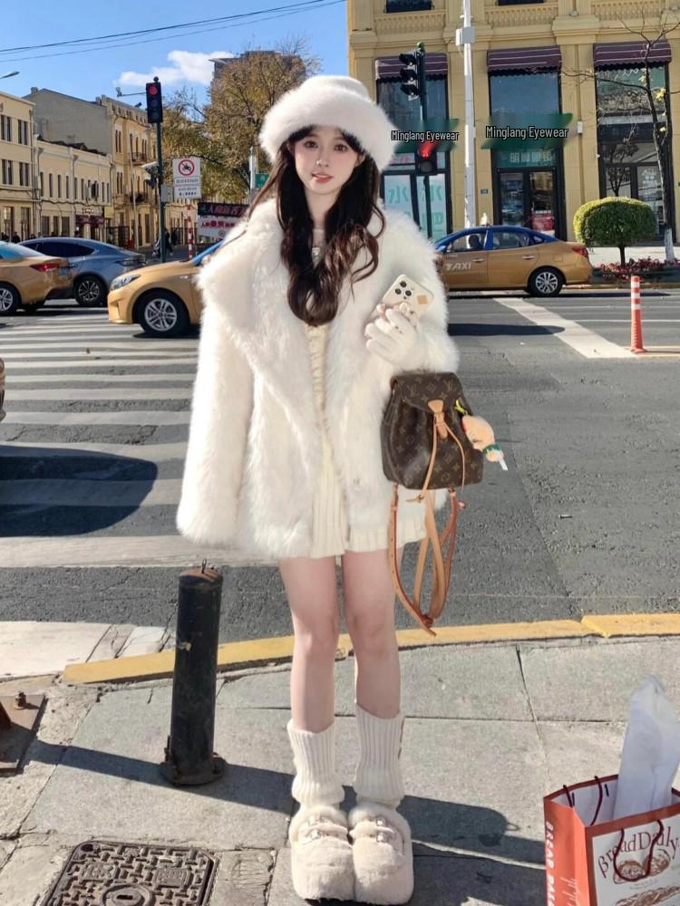 2025 Autumn/Winter Women's Faux Fox Fur Coat - European & American Style