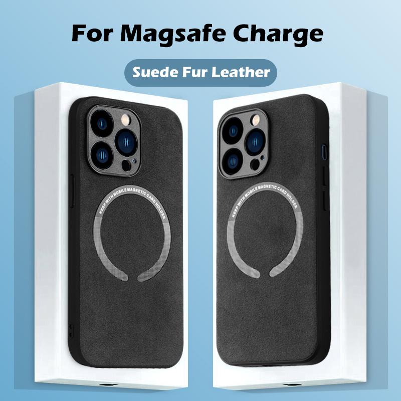 Luxury Leather Car Magnetic Holder Phone Case for iPhone 15 14 13 12 11 XS X XR Pro Max Plus Magsafe Wireless Charge Cover