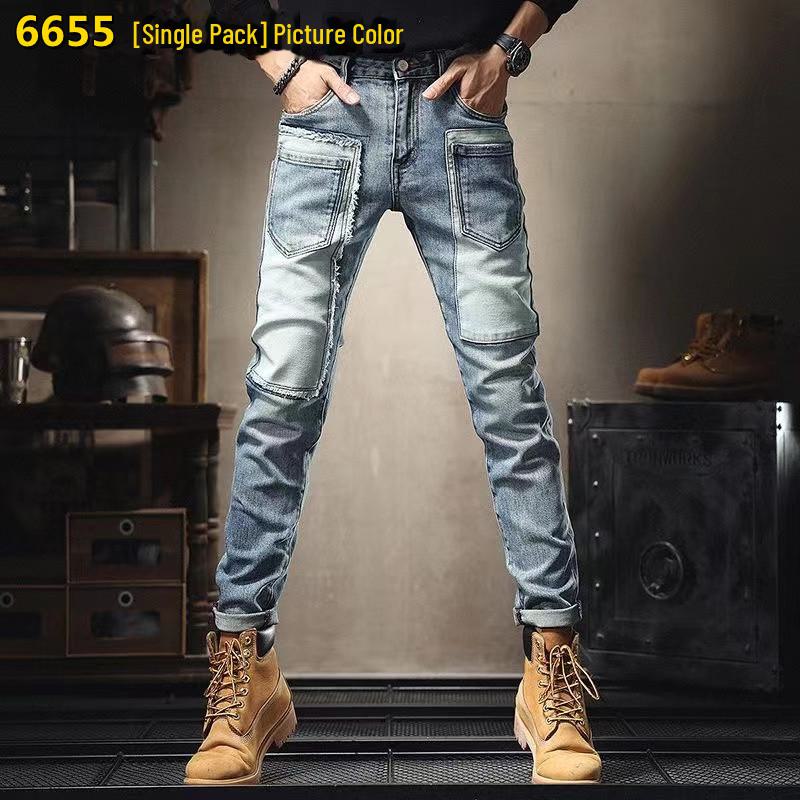 

Весна 2024 г. Европейские высококачественные персонализированные мужские джинсы для мотоциклистов: Красивый облегающий модный стиль 32 [Recommended 135-145 catties]