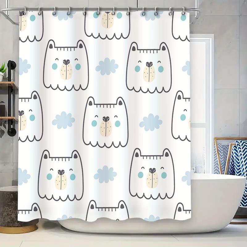 

Adorable Shower Curtain With Cartoon Animals Waterproof Fabric, Anti-Slip Rubber Tabs, Easy-Care Washable Decor For Bathroom W60H190(CM)-1 Pcs