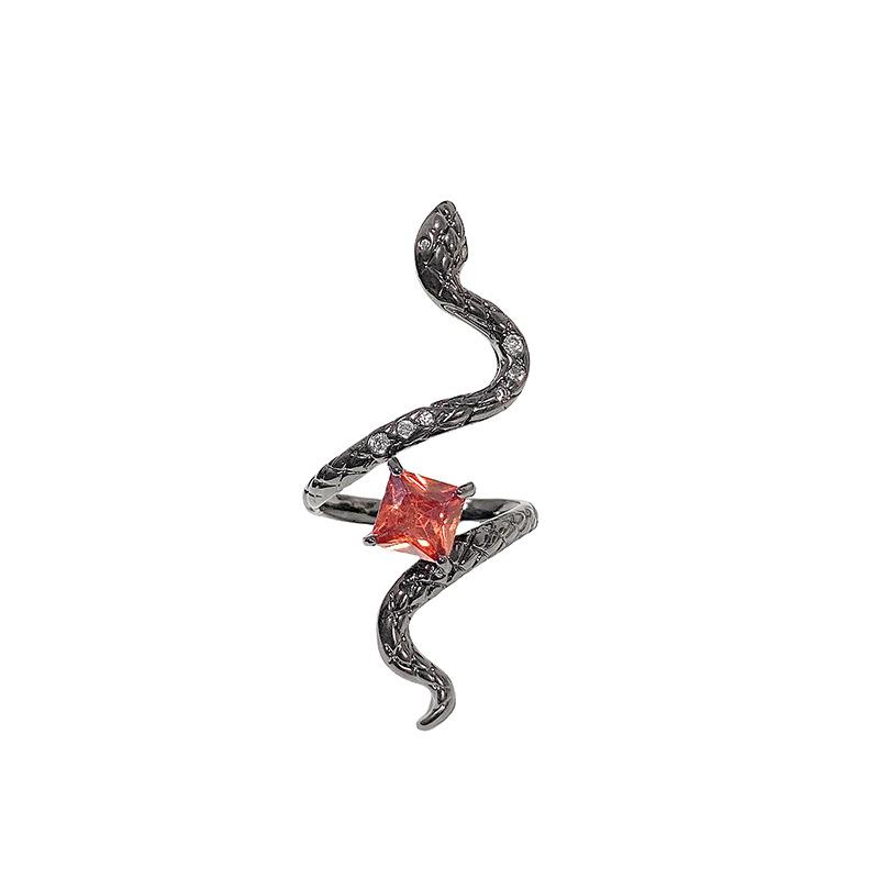Dark Cold Wind Personalized Snake Ring Open Ring Retro Winding Simple Red Diamond Spirit Snake Niche High-end Ring