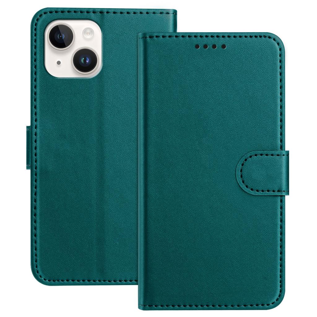 For iPhone 13 Mini 5.4 Inch Leather Case Wallet Stand Solid Color Anti Drop Phone Cover