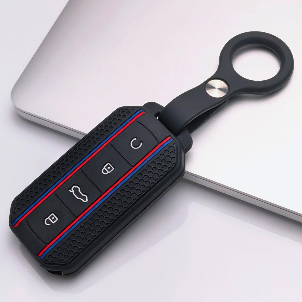 Key Shell Cover for Chery Jaecoo J7 J5 with Keychain Ergonomic Soft Key Shell for 4 Button Chery Jaecoo Smart Car Remote Key Anti-Scratch Surface чёрный
