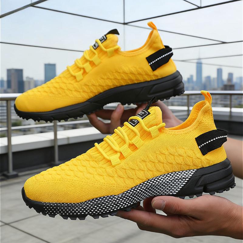 Modern Men's Sneakers Breathable Mesh Knit Running Shoe Material Shock-Absorbing Sole Comfortable Casual Flace Up Shoes for Men