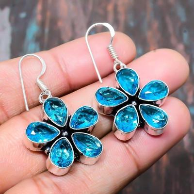 Swiss Blue Topaz Gemstone 925 Sterling Silver Håndlagde kvinner smykker øredobber